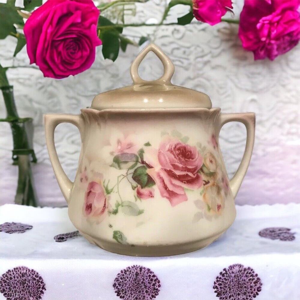 Vintage Beautiful LEUCHTENBURG "Roses" Covered Sugar Bowl with Lid-Germany‎